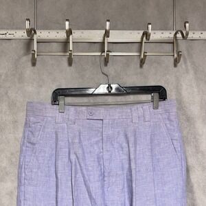 Men Linen Pants 36X39 Lavender Baggy Linen Wide Leg Hopsack Pleat Cuffs Lorenier